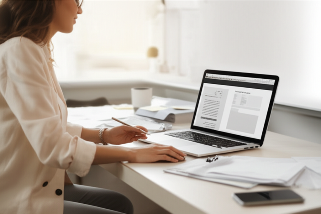 Thérapeute en pratique privée gérant sa facturation sur un ordinateur portable