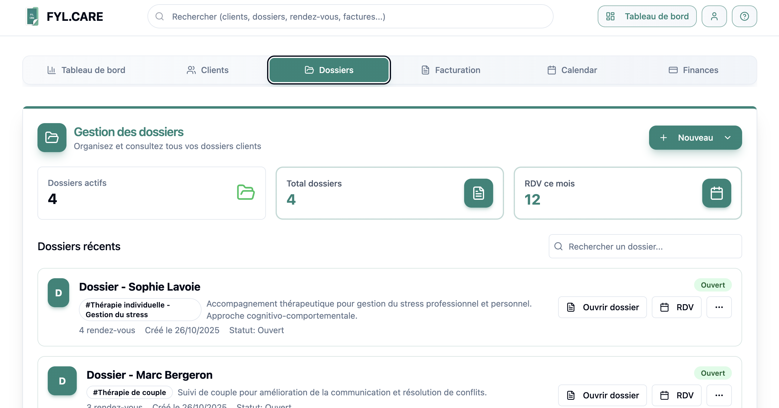 Interface intuitive de FYL.CARE